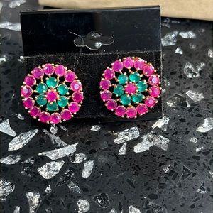 Ruby and green stone studs